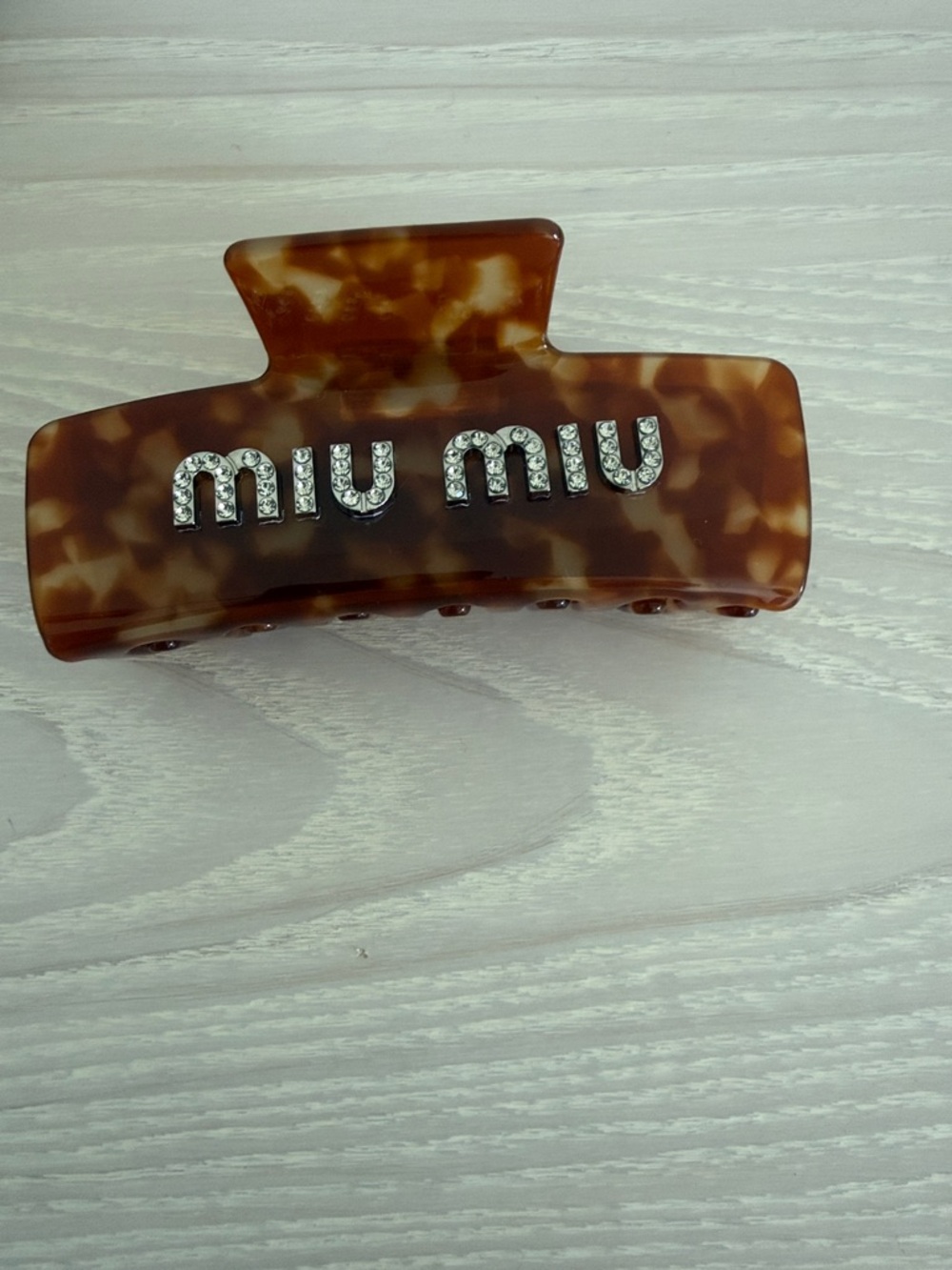 Miu Miu Tortoiseshell Logo Crystal Hair Claw